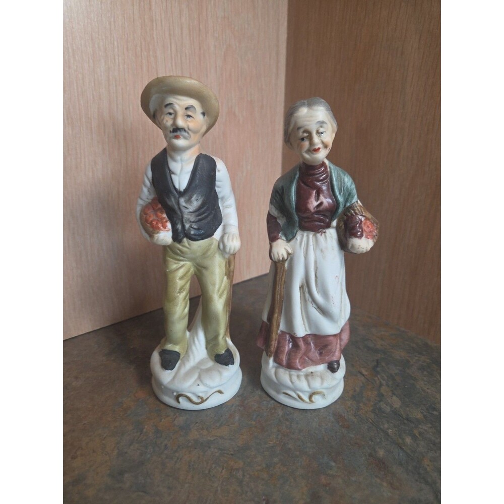 J J 5000 Series Man With Cane & Basket And Woman With Cane & Basket Figurines
